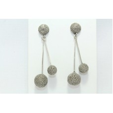 Handmade 925 Silver bead Jewelry dangle Earrings textured metal design 2 inch